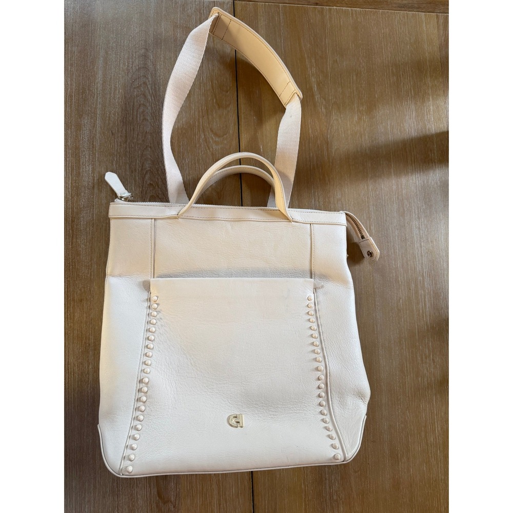 Cole Haan Grand Series Leather Convertible Backpack Double Handle White Gold